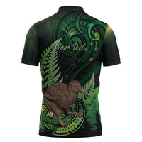 Kiwi New Zealand Personalised Zipper Polo Shirt Aotearoa Map Silver Fern Koru Pattern