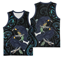 New Zealand Huia Bird Basketball Jersey Paua Shell Maori Pattern