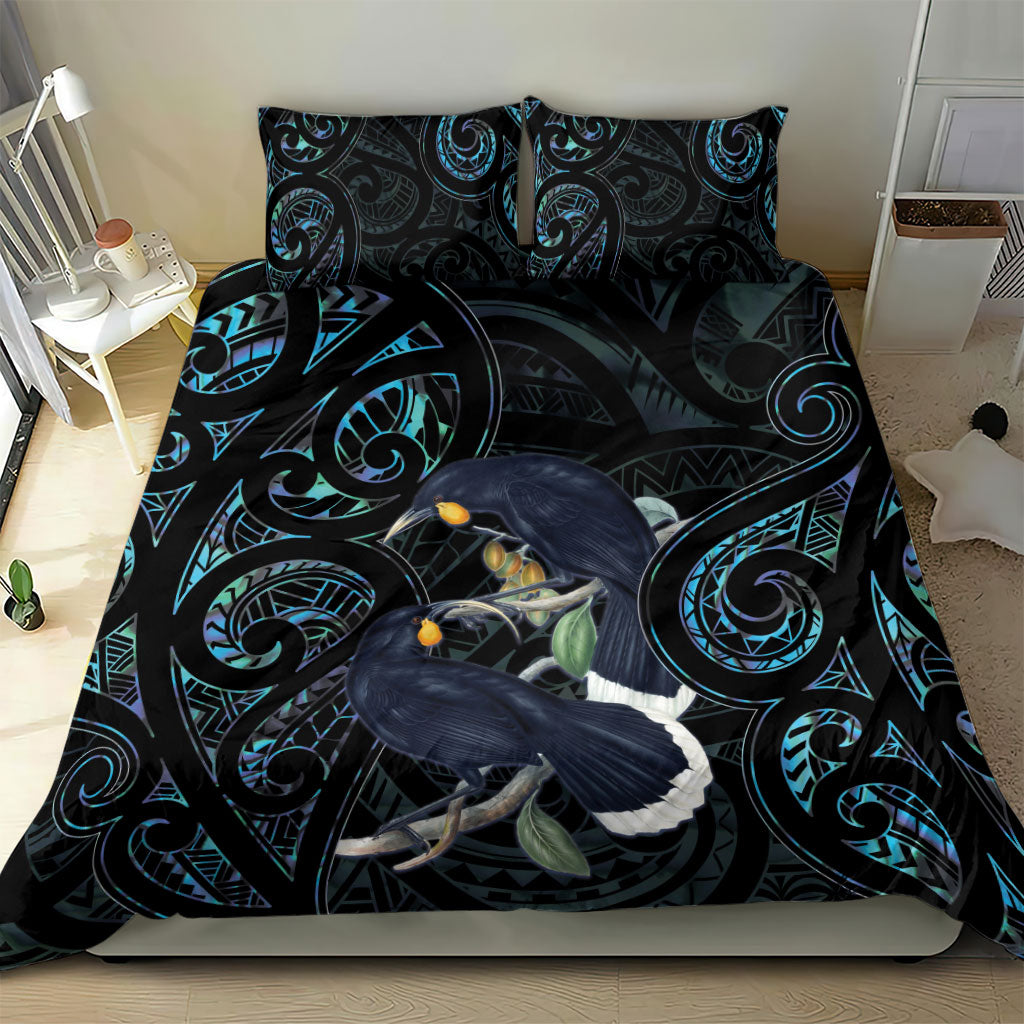New Zealand Huia Bird Bedding Set Paua Shell Maori Pattern