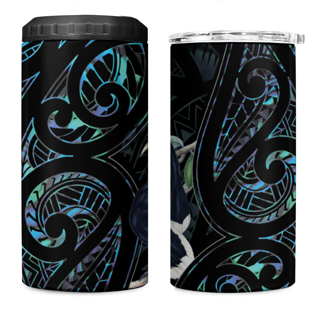 New Zealand Huia Bird 4 in 1 Can Cooler Tumbler Paua Shell Maori Pattern LT22 One Size: 16 oz Black - Polynesian Pride