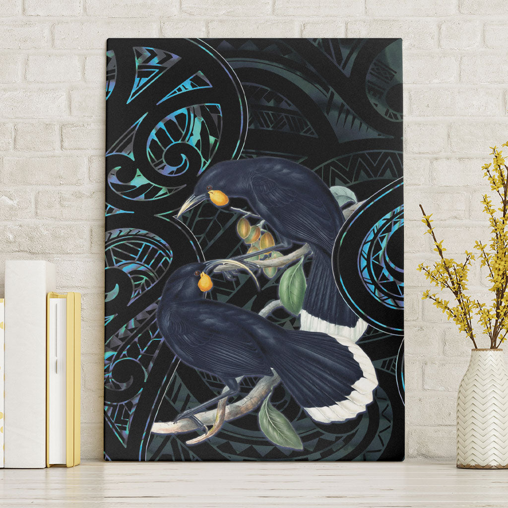 New Zealand Huia Bird Canvas Wall Art Paua Shell Maori Pattern LT22 Without Frame Black - Polynesian Pride
