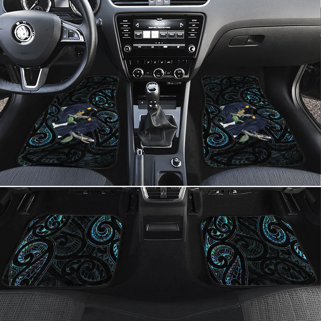 New Zealand Huia Bird Car Mats Paua Shell Maori Pattern LT22 Set 4pcs Black - Polynesian Pride