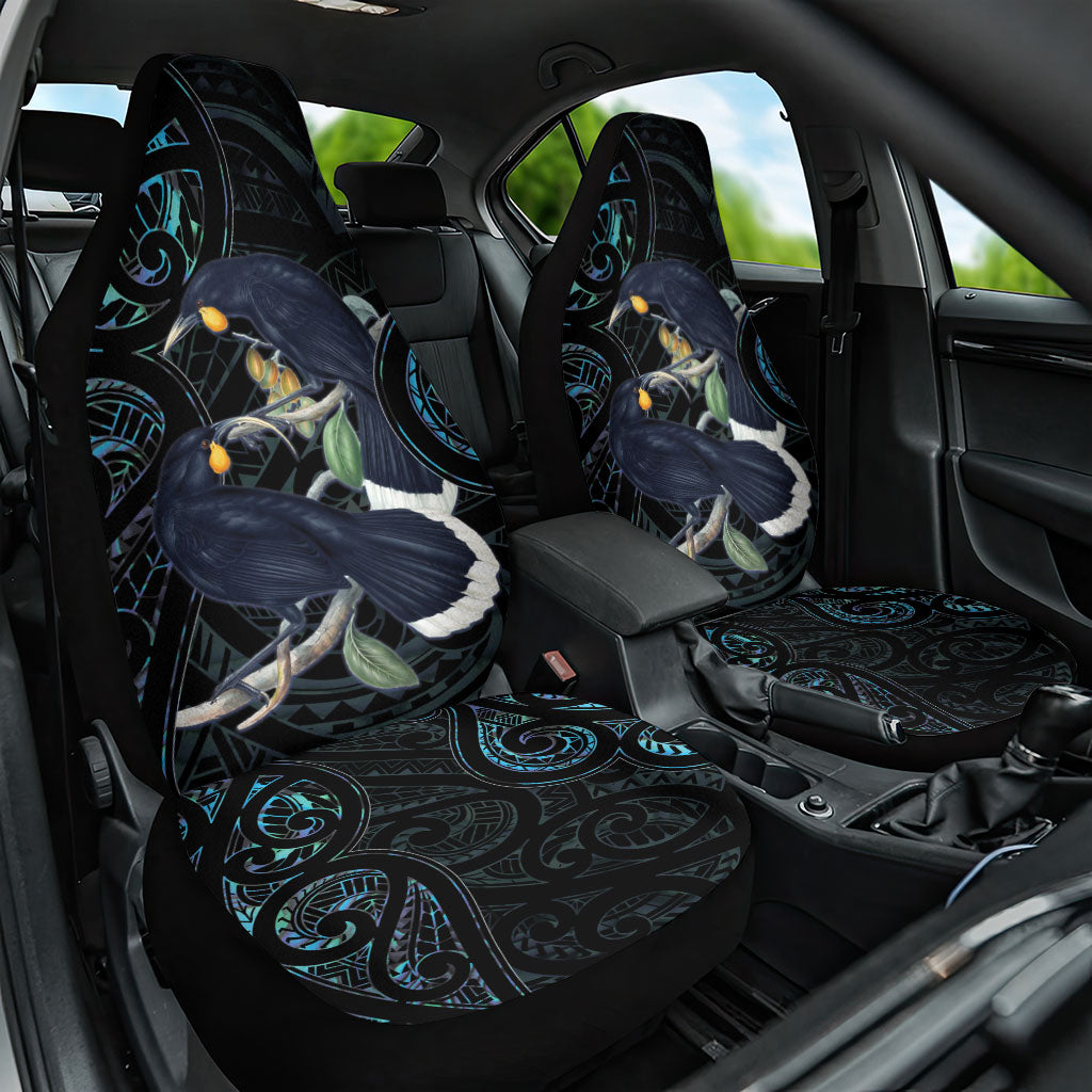 New Zealand Huia Bird Car Seat Cover Paua Shell Maori Pattern LT22 One Size Black - Polynesian Pride