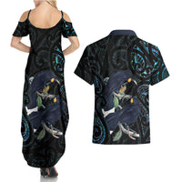 New Zealand Huia Bird Couples Matching Summer Maxi Dress and Hawaiian Shirt Paua Shell Maori Pattern LT22 - Polynesian Pride