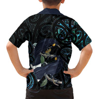 New Zealand Huia Bird Family Matching Off Shoulder Maxi Dress and Hawaiian Shirt Paua Shell Maori Pattern LT22 - Polynesian Pride