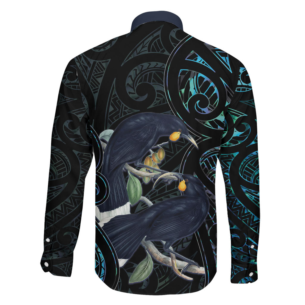 New Zealand Huia Bird Family Matching Off Shoulder Maxi Dress and Hawaiian Shirt Paua Shell Maori Pattern LT22 - Polynesian Pride