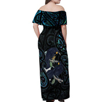 New Zealand Huia Bird Family Matching Off Shoulder Maxi Dress and Hawaiian Shirt Paua Shell Maori Pattern LT22 - Polynesian Pride