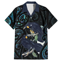 New Zealand Huia Bird Family Matching Puletasi and Hawaiian Shirt Paua Shell Maori Pattern LT22 Dad's Shirt - Short Sleeve Black - Polynesian Pride