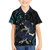New Zealand Huia Bird Family Matching Puletasi and Hawaiian Shirt Paua Shell Maori Pattern LT22 Son's Shirt Black - Polynesian Pride