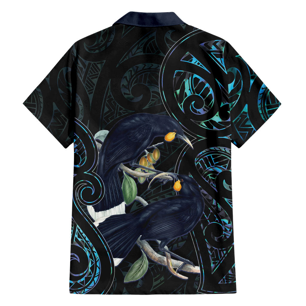 New Zealand Huia Bird Family Matching Summer Maxi Dress and Hawaiian Shirt Paua Shell Maori Pattern LT22 - Polynesian Pride