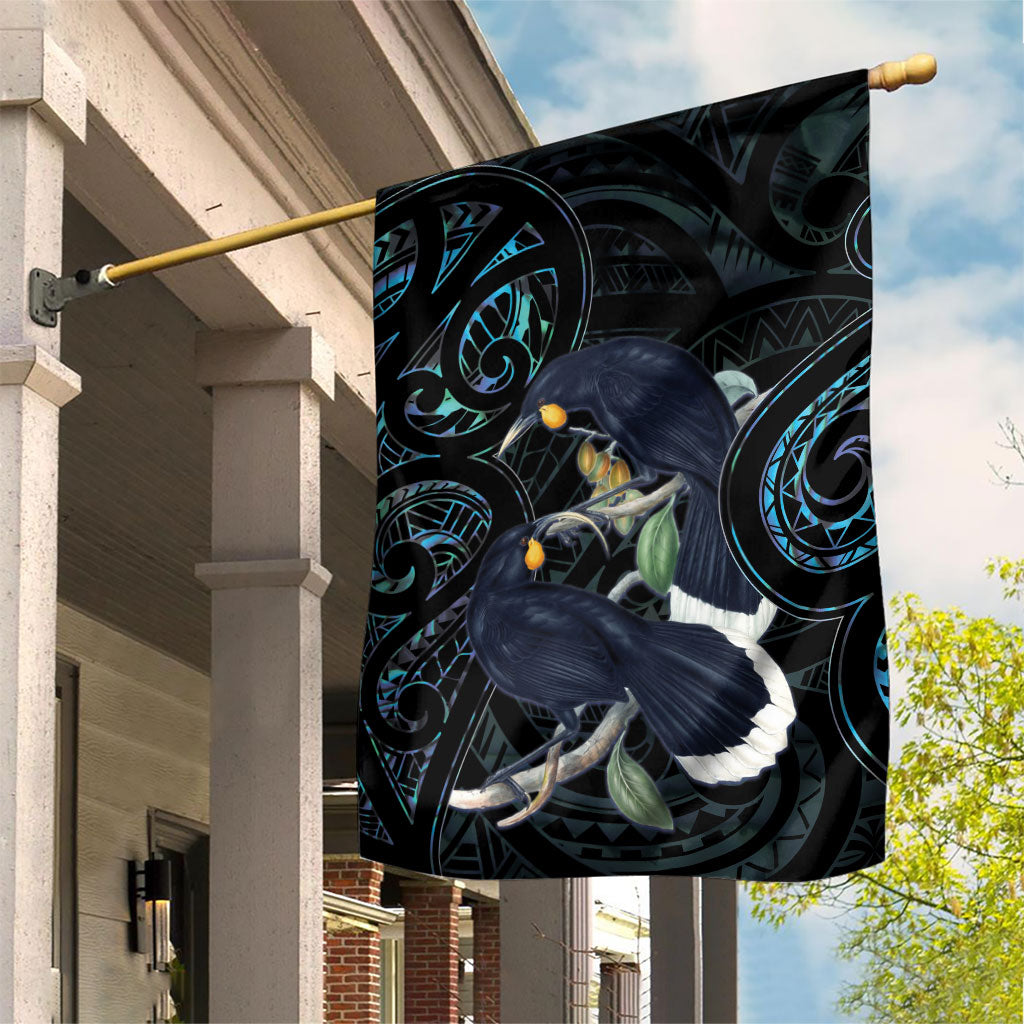New Zealand Huia Bird Garden Flag Paua Shell Maori Pattern LT22 House Flag Black - Polynesian Pride