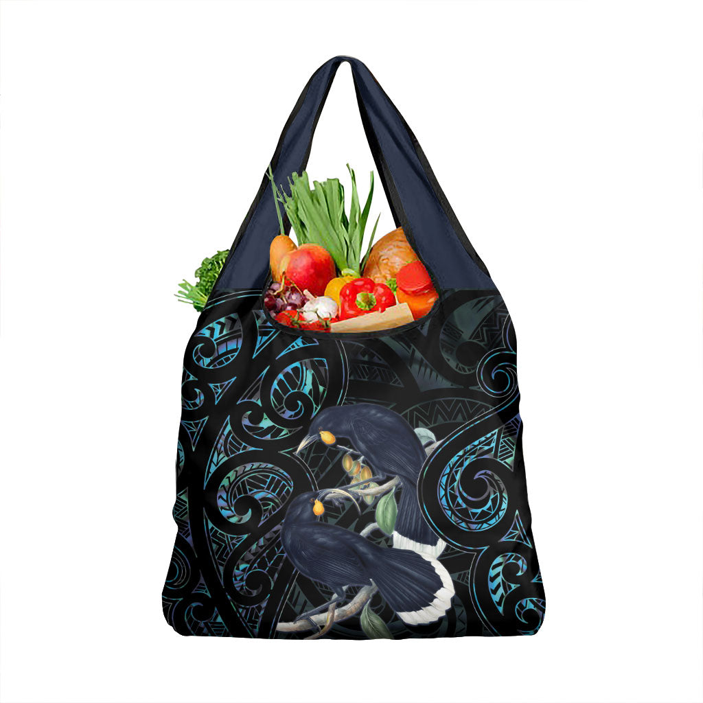 New Zealand Huia Bird Grocery Bag Paua Shell Maori Pattern LT22 1-pack One Size Black - Polynesian Pride