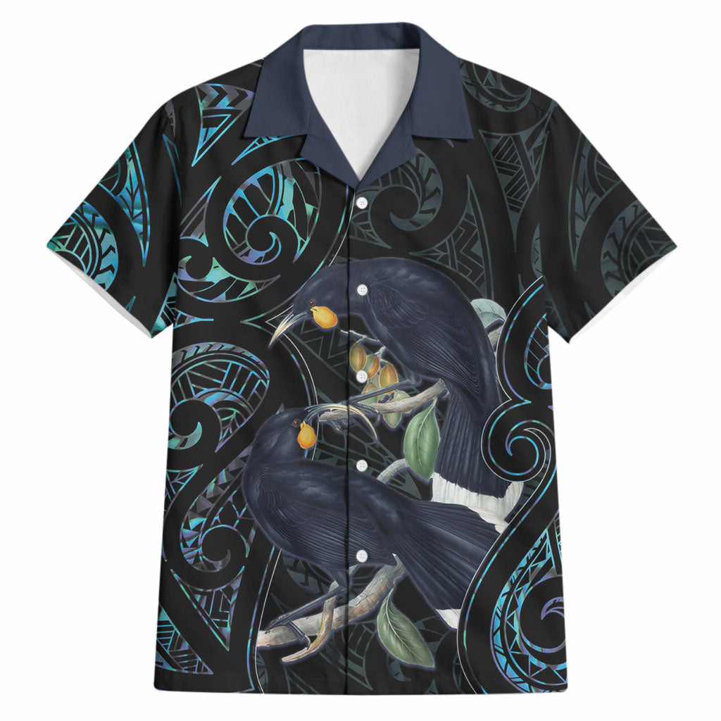 New Zealand Huia Bird Hawaiian Shirt Paua Shell Maori Pattern LT22 Black - Polynesian Pride