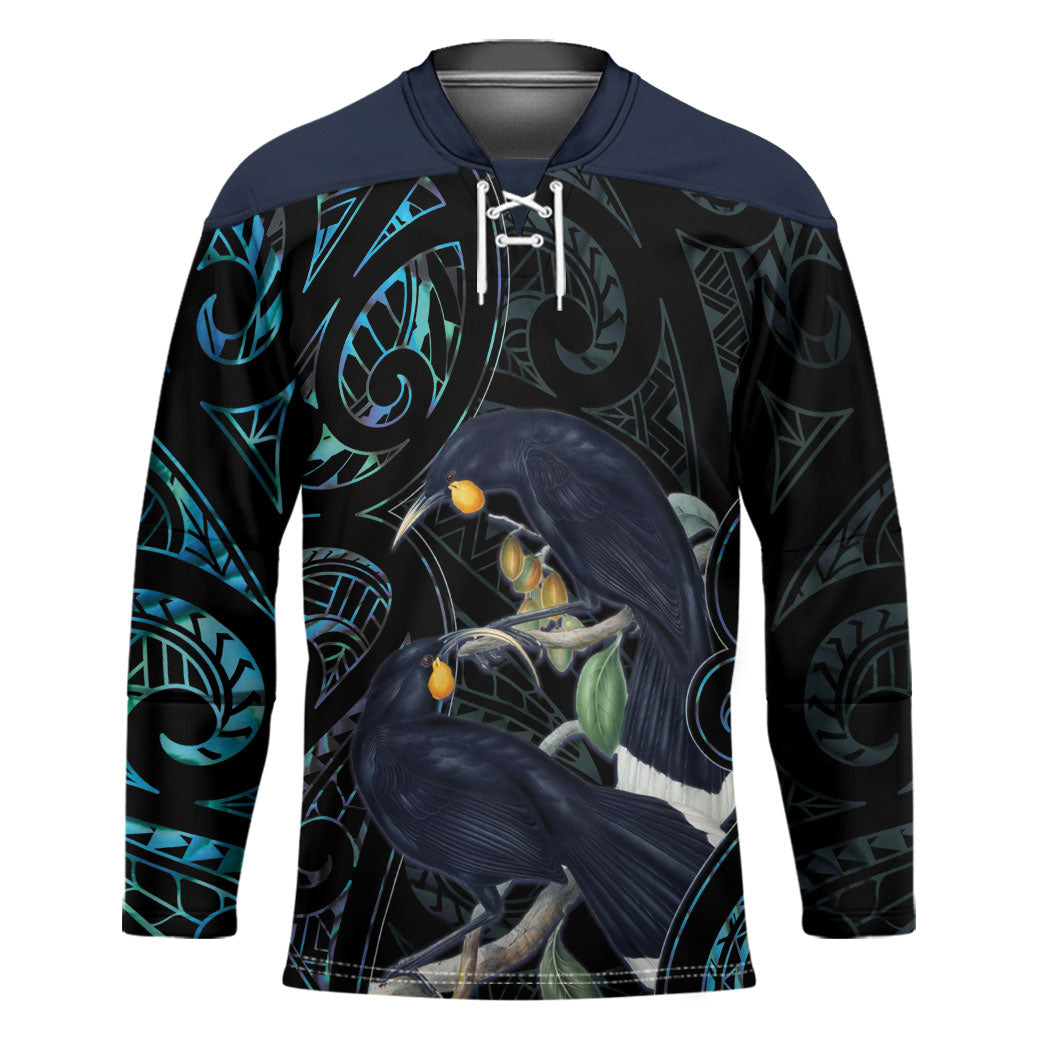 New Zealand Huia Bird Hockey Jersey Paua Shell Maori Pattern LT22 Unisex Black - Polynesian Pride