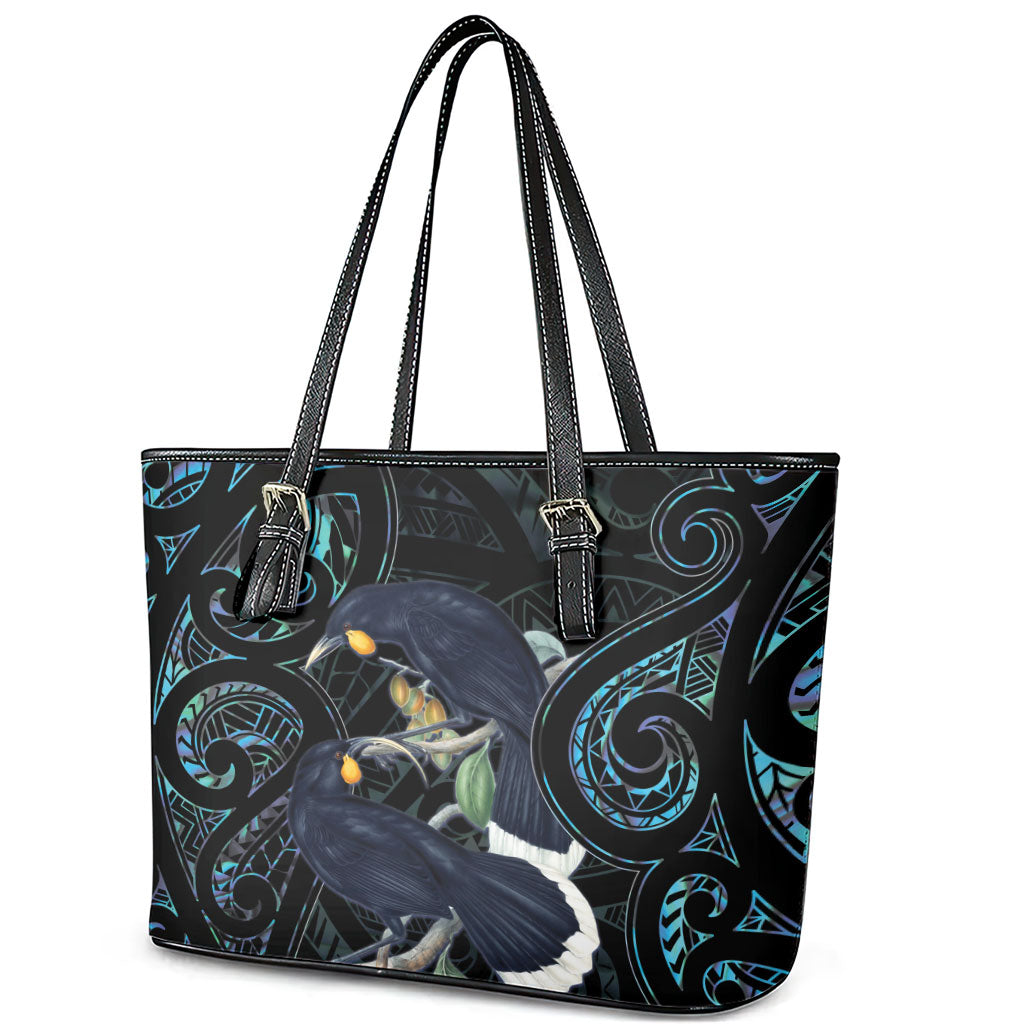 New Zealand Huia Bird Leather Tote Bag Paua Shell Maori Pattern