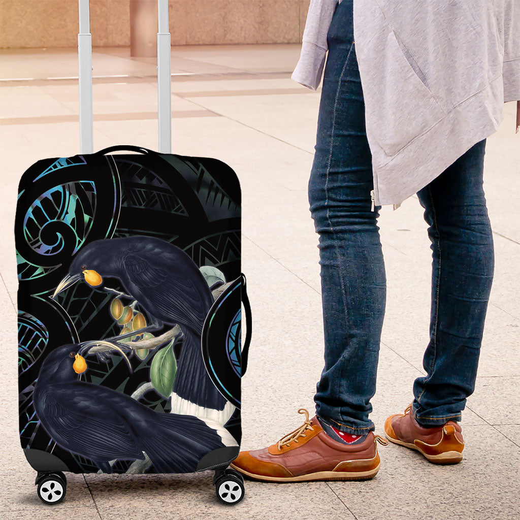 New Zealand Huia Bird Luggage Cover Paua Shell Maori Pattern LT22 Black - Polynesian Pride