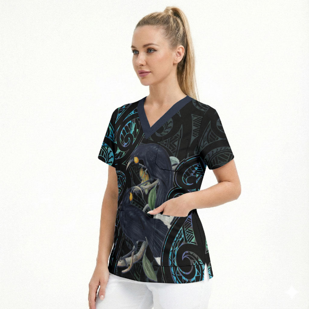 New Zealand Huia Bird Scrub Top Paua Shell Maori Pattern