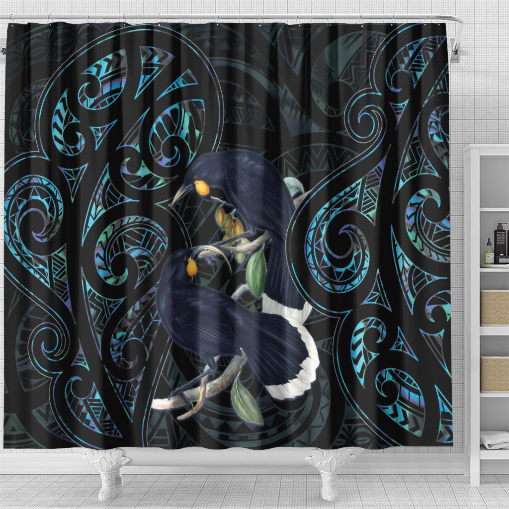 New Zealand Huia Bird Shower Curtain Paua Shell Maori Pattern