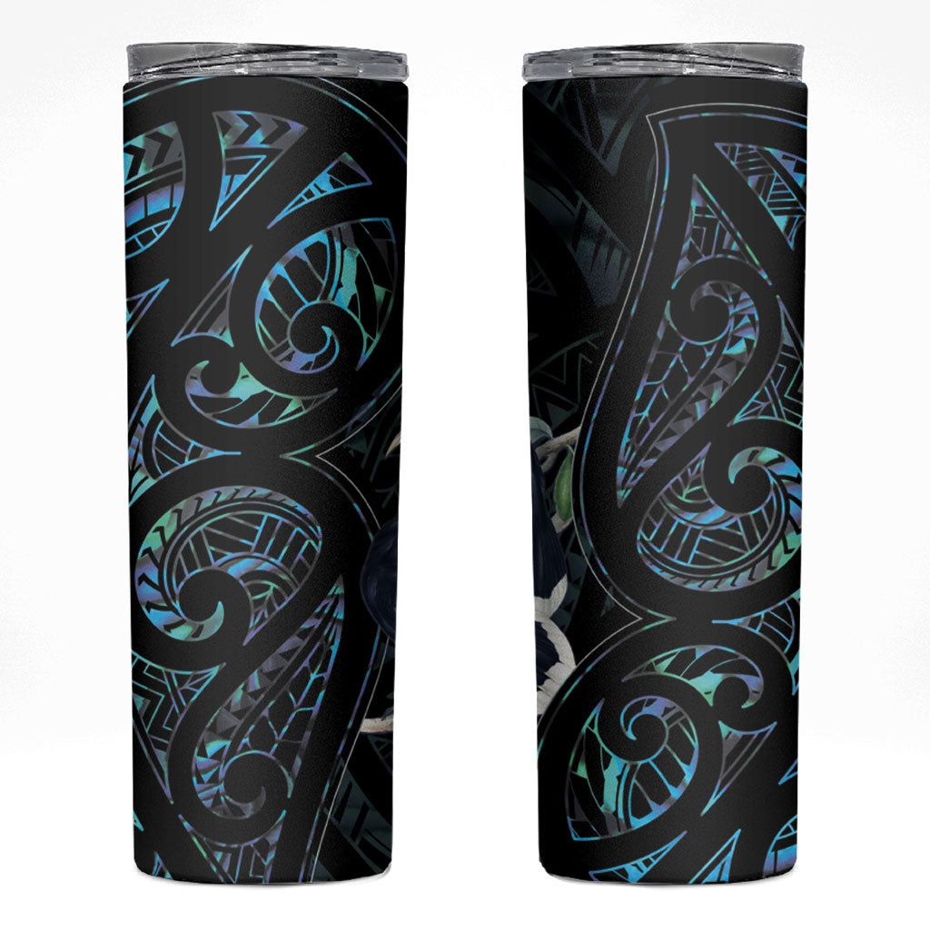 New Zealand Huia Bird Skinny Tumbler Paua Shell Maori Pattern LT22 Black - Polynesian Pride