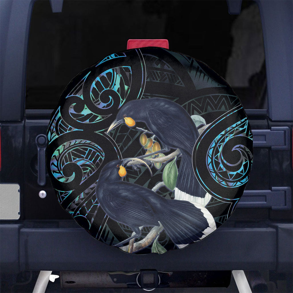 New Zealand Huia Bird Spare Tire Cover Paua Shell Maori Pattern LT22 No hole Black - Polynesian Pride