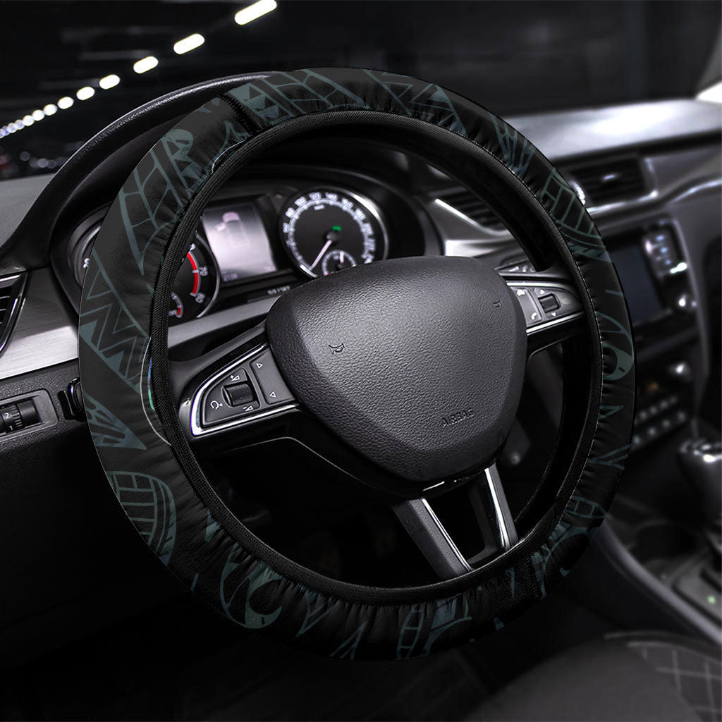 New Zealand Huia Bird Steering Wheel Cover Paua Shell Maori Pattern LT22 Universal Fit Black - Polynesian Pride