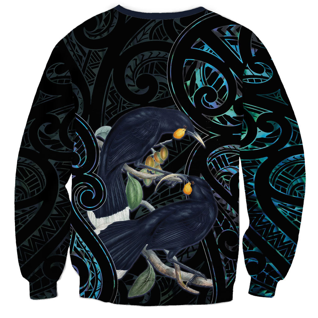 New Zealand Huia Bird Sweatshirt Paua Shell Maori Pattern