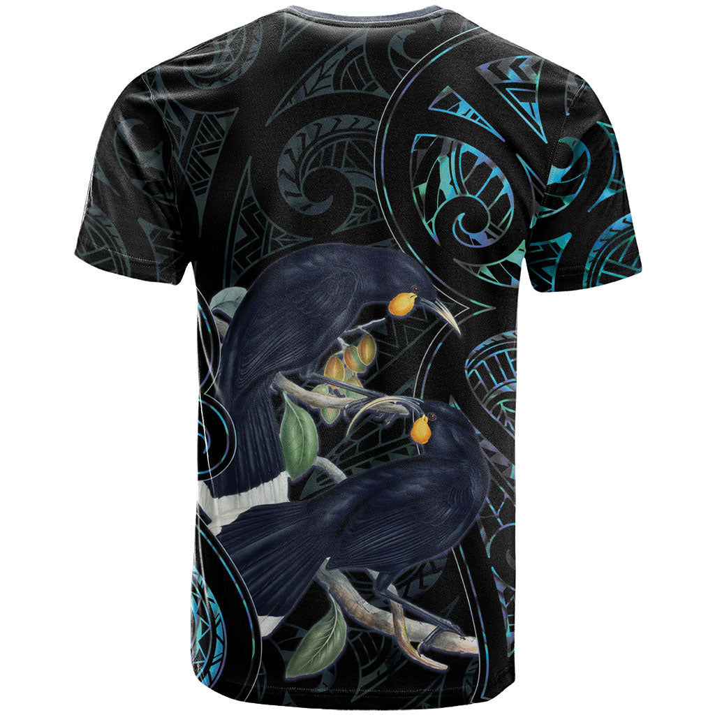 New Zealand Huia Bird T Shirt Paua Shell Maori Pattern