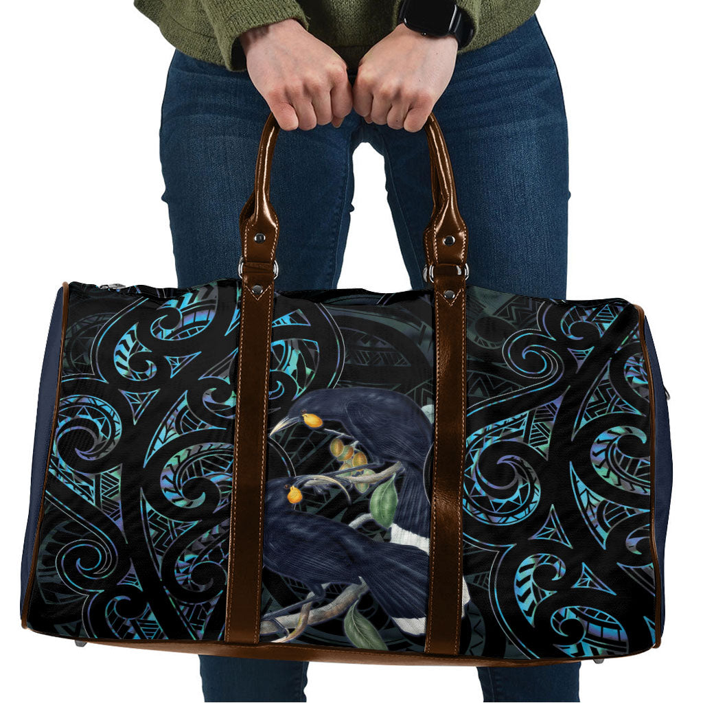 New Zealand Huia Bird Travel Bag Paua Shell Maori Pattern LT22 Black - Polynesian Pride