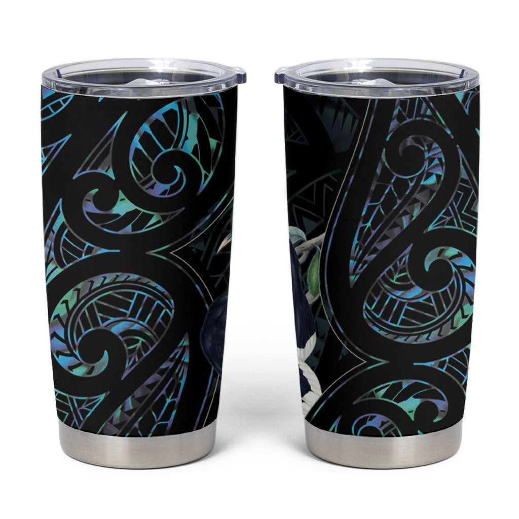 New Zealand Huia Bird Tumbler Cup Paua Shell Maori Pattern LT22 Black - Polynesian Pride