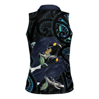 New Zealand Huia Bird Women Sleeveless Polo Shirt Paua Shell Maori Pattern LT22 - Polynesian Pride