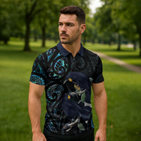 New Zealand Huia Bird Zipper Polo Shirt Paua Shell Maori Pattern