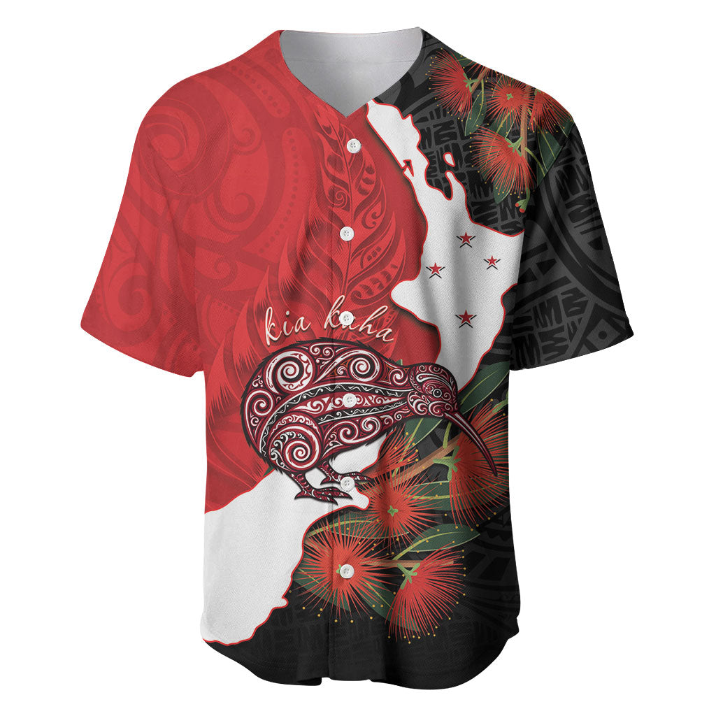 Kiwi New Zealand Personalised Baseball Jersey NZ Map Pohutukawa Fern Maori Pattern LT22 Red - Polynesian Pride
