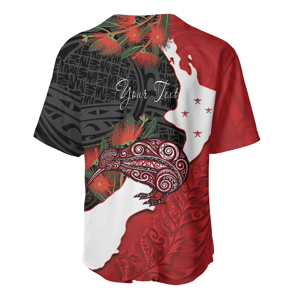 Kiwi New Zealand Personalised Baseball Jersey NZ Map Pohutukawa Fern Maori Pattern LT22 - Polynesian Pride