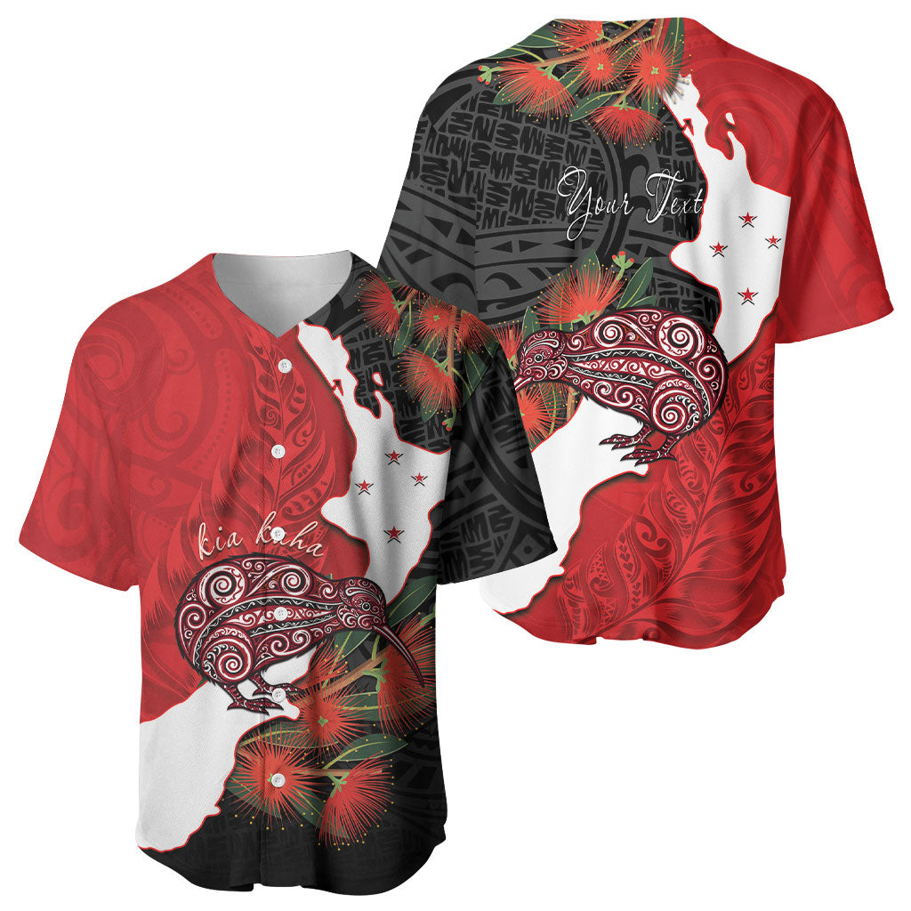 Kiwi New Zealand Personalised Baseball Jersey NZ Map Pohutukawa Fern Maori Pattern LT22 - Polynesian Pride