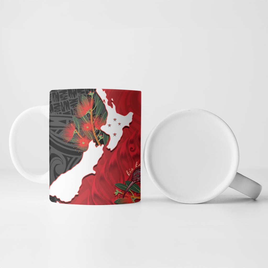 Kiwi New Zealand Personalised Ceramic Mug NZ Map Pohutukawa Fern Maori Pattern