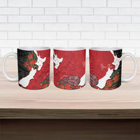 Kiwi New Zealand Personalised Ceramic Mug NZ Map Pohutukawa Fern Maori Pattern