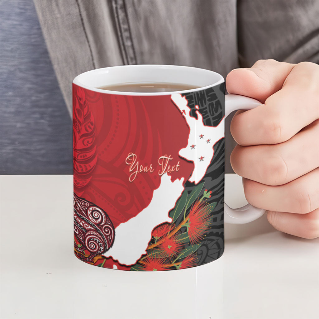 Kiwi New Zealand Personalised Ceramic Mug NZ Map Pohutukawa Fern Maori Pattern