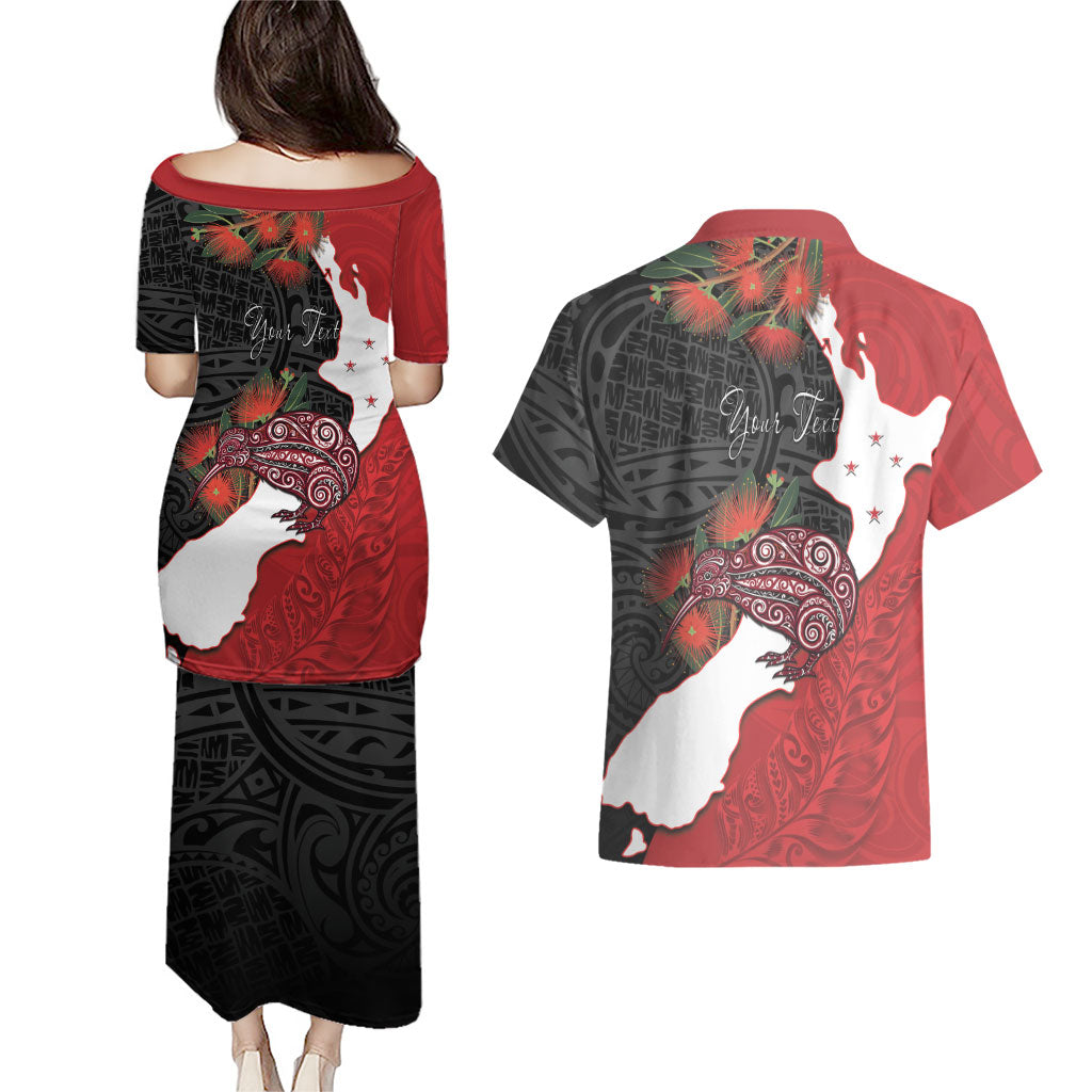 Kiwi New Zealand Personalised Couples Matching Puletasi and Hawaiian Shirt NZ Map Pohutukawa Fern Maori Pattern LT22 - Polynesian Pride