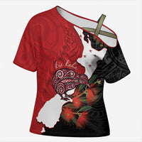 Kiwi New Zealand Personalised Cross Shoulder Shirt NZ Map Pohutukawa Fern Maori Pattern