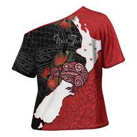 Kiwi New Zealand Personalised Cross Shoulder Shirt NZ Map Pohutukawa Fern Maori Pattern