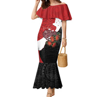 Kiwi New Zealand Personalised Family Matching Mermaid Dress and Hawaiian Shirt NZ Map Pohutukawa Fern Maori Pattern LT22 Mom's Dress Red - Polynesian Pride