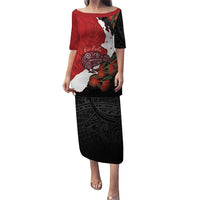 Kiwi New Zealand Personalised Family Matching Puletasi and Hawaiian Shirt NZ Map Pohutukawa Fern Maori Pattern LT22 Mom's Dress Red - Polynesian Pride