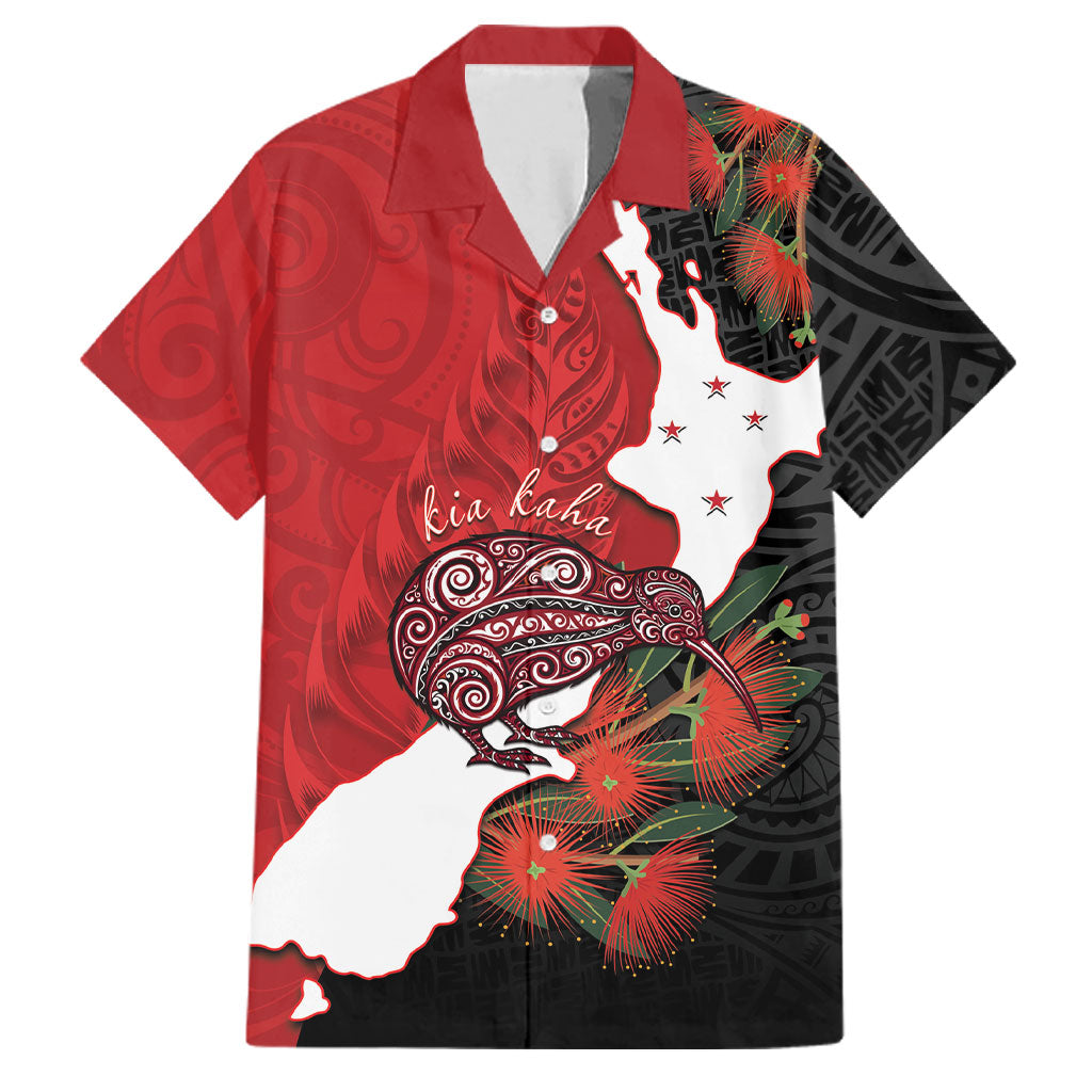 Kiwi New Zealand Personalised Family Matching Summer Maxi Dress and Hawaiian Shirt NZ Map Pohutukawa Fern Maori Pattern LT22 Dad's Shirt - Short Sleeve Red - Polynesian Pride