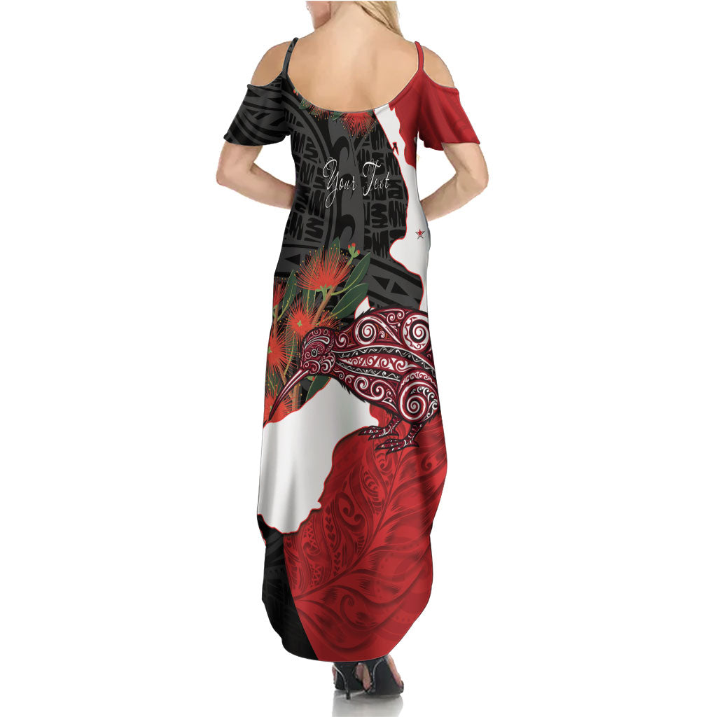 Kiwi New Zealand Personalised Family Matching Summer Maxi Dress and Hawaiian Shirt NZ Map Pohutukawa Fern Maori Pattern LT22 - Polynesian Pride