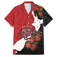 Kiwi New Zealand Personalised Family Matching Tank Maxi Dress and Hawaiian Shirt NZ Map Pohutukawa Fern Maori Pattern LT22 Dad's Shirt - Short Sleeve Red - Polynesian Pride