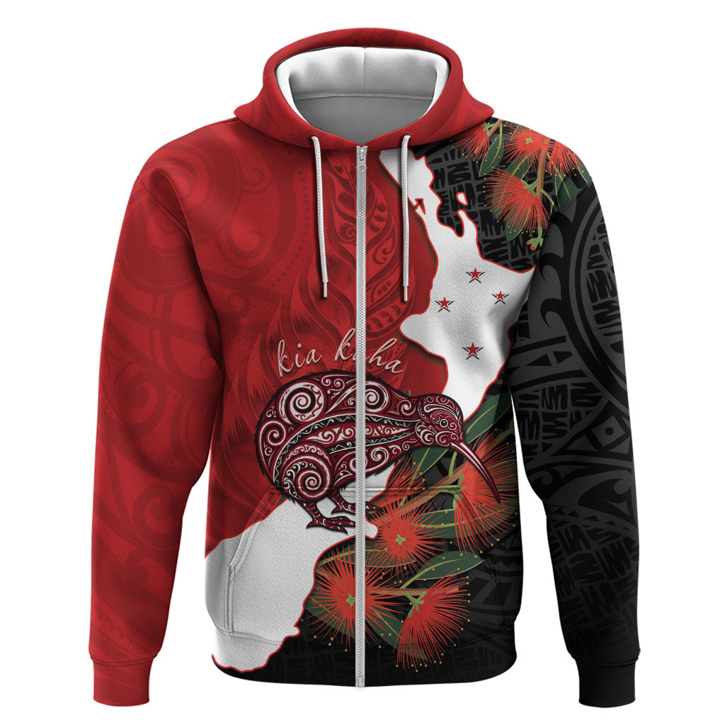 Kiwi New Zealand Personalised Hoodie NZ Map Pohutukawa Fern Maori Pattern
