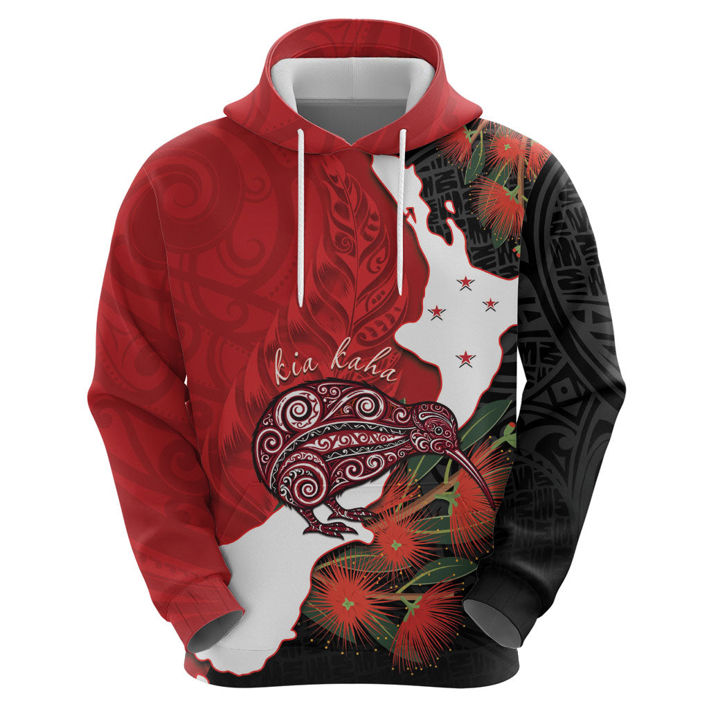 Kiwi New Zealand Personalised Hoodie NZ Map Pohutukawa Fern Maori Pattern