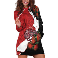 Kiwi New Zealand Personalised Hoodie Dress NZ Map Pohutukawa Fern Maori Pattern LT22 Red - Polynesian Pride
