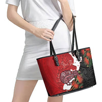 Kiwi New Zealand Personalised Leather Tote Bag NZ Map Pohutukawa Fern Maori Pattern