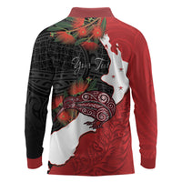Kiwi New Zealand Personalised Long Sleeve Polo Shirt NZ Map Pohutukawa Fern Maori Pattern LT22 - Polynesian Pride